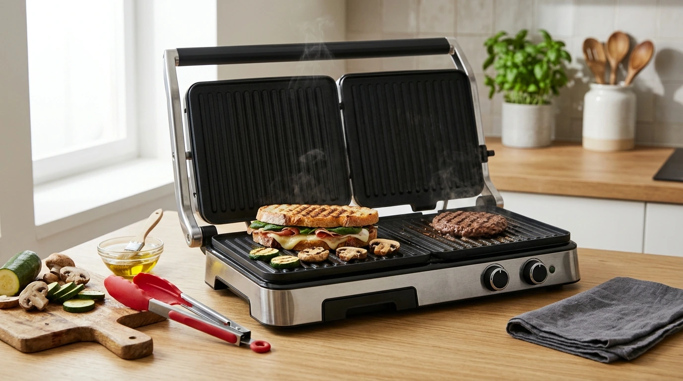 180° Panini Press: 1600W Nonstick Grill for Fast Meals