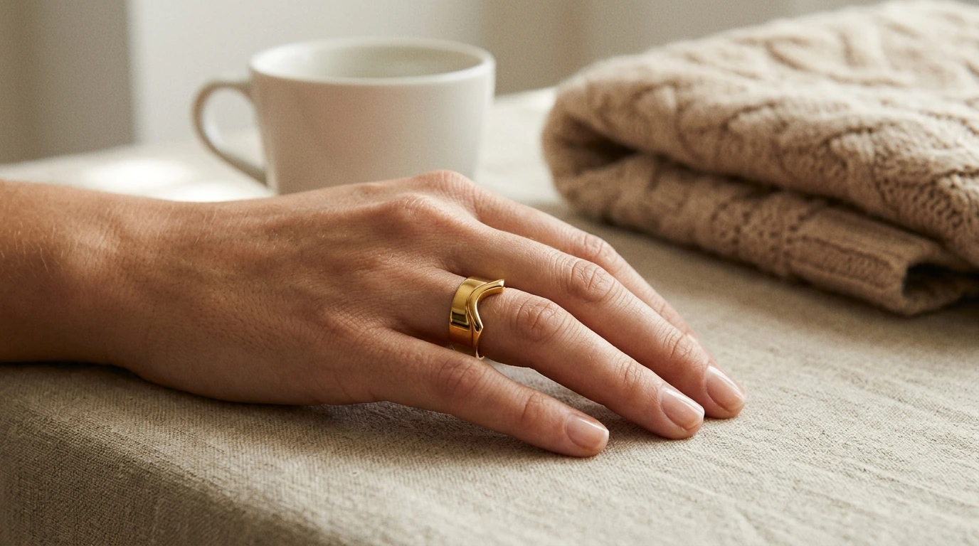 Minimalist Gold Wave Geometric Ring in 18K Plated Steel