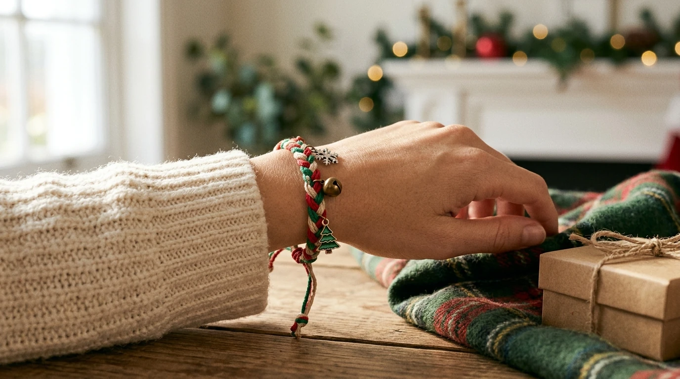 Festive Adjustable Braided Christmas Charm Bracelet