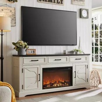 Farmhouse TV Stand with 30" Electric Fireplace (80")